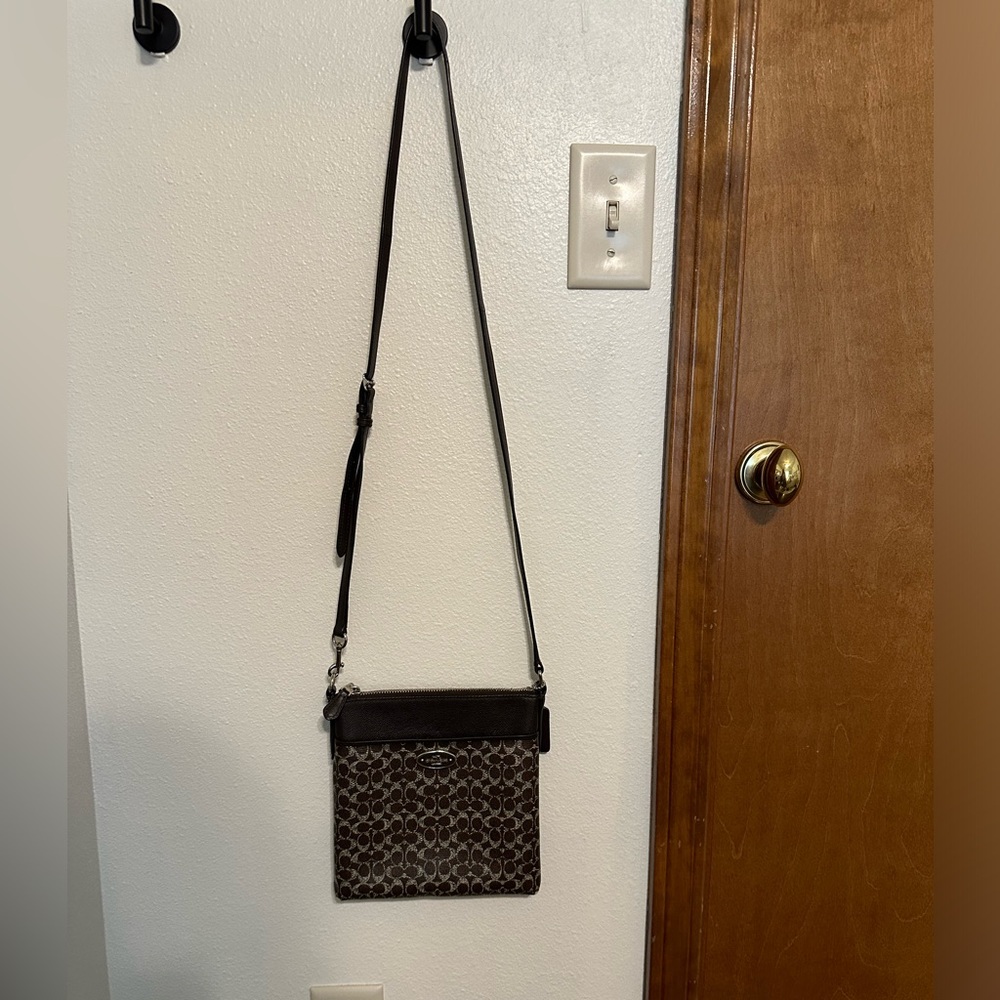 Coach Signature NS Brown Coated Canvas Swingpack Crossbody Bag - Picture 10 of 10